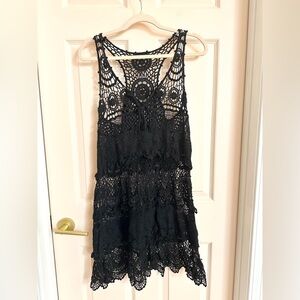 Black crochet swim cover up